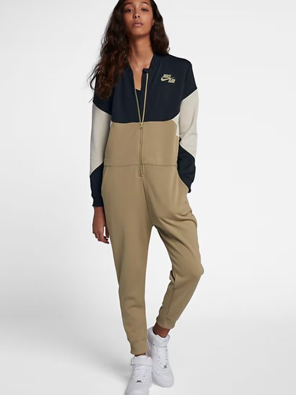 Nike Air Black Ivory Tan Color Block Jumpsuit Size XS